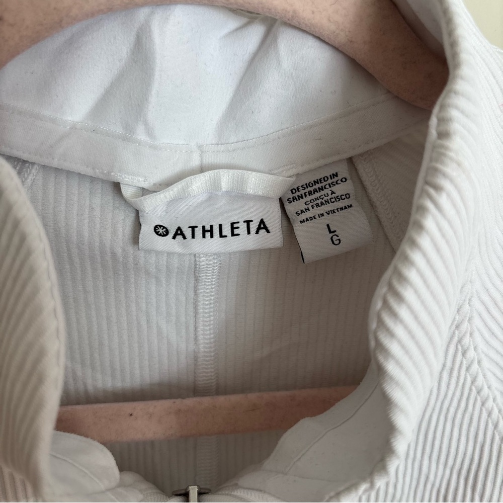 Athleta White ribbed salutation jacket large - Picture 4 of 6